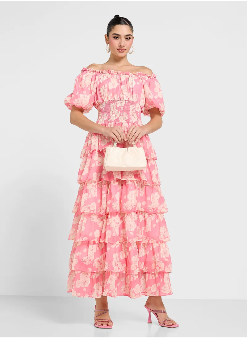 Ginger Off Shoulder Floral Tiered Maxi Dress
