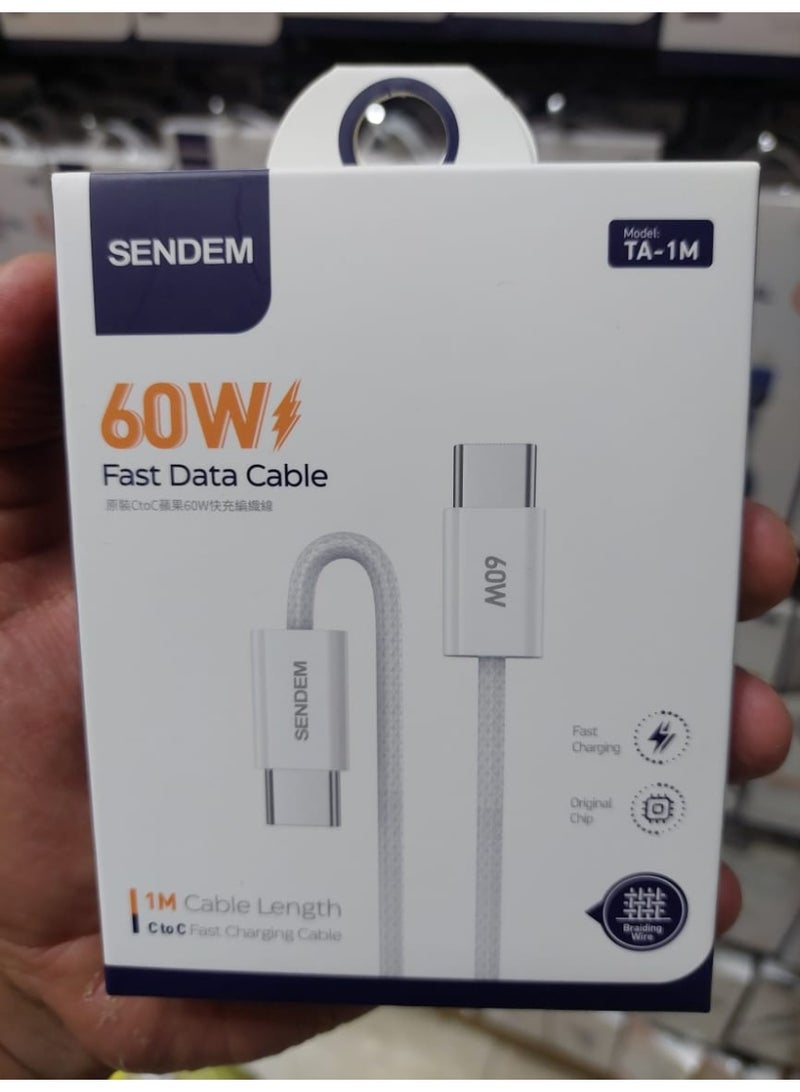 سيندم كابل شاحن بقوة 60 واط – متوافق مع Type-C إلى Type-C ويدعم الشحن السريع ونقل البيانات - Image 2
