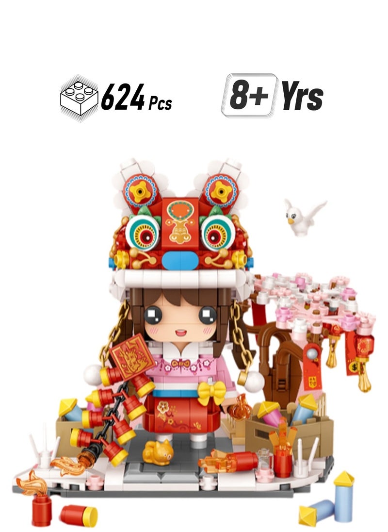 624pcs Red Clothes Girl Model Set Assembling Building Blocks Creative Diy Assembly Toys Children Adult Home Furnishings  - Image 1