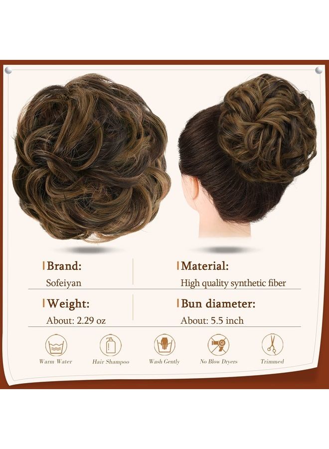 SOFEIYAN Claw Clip Messy Bun Hair Piece Wavy Curly Hair Bun Clip in Claw Chignon Ponytail Hairpieces Synthetic Tousled Updo Hair Extensions Scrunchie Hairpiece for Women, Dark Brown/Golden Auburn - Image 2