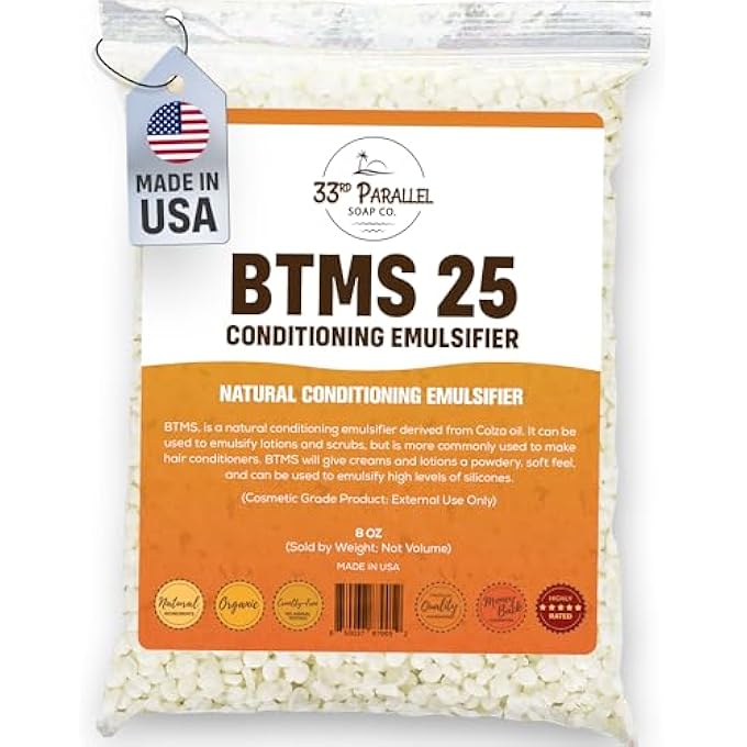 33RD PARALLEL SOAP CO. BTMS 25 CONDITIONING EMULSIFIER | SIZES 2 OZ TO 1 LBS | BEHENTRIMONIUM METHOSULFATE CETEARYL ALCOHOL EMULSIFYING CONDITIONER | (8 OZ) - Image 1