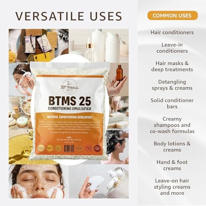 33RD PARALLEL SOAP CO. BTMS 25 CONDITIONING EMULSIFIER | SIZES 2 OZ TO 1 LBS | BEHENTRIMONIUM METHOSULFATE CETEARYL ALCOHOL EMULSIFYING CONDITIONER | (8 OZ) - Image 3