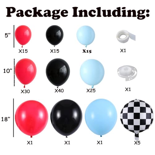 GIHOO Race Car Balloons Arch Garland Kit 148PCS Red Blue Black Checkered Flag Foil Balloon Racing Car Theme Two Fast 2nd Birthday Party Supplies for Boys - Image 2