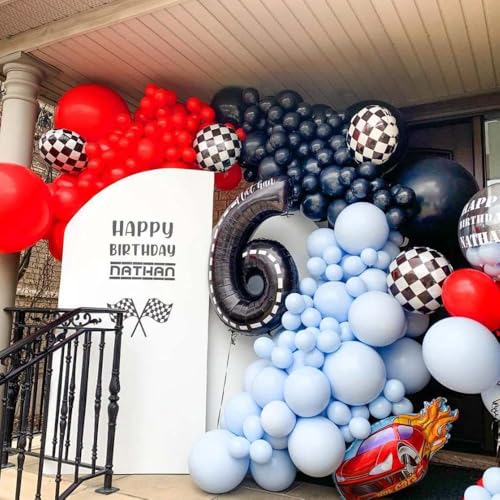 GIHOO Race Car Balloons Arch Garland Kit 148PCS Red Blue Black Checkered Flag Foil Balloon Racing Car Theme Two Fast 2nd Birthday Party Supplies for Boys - Image 3