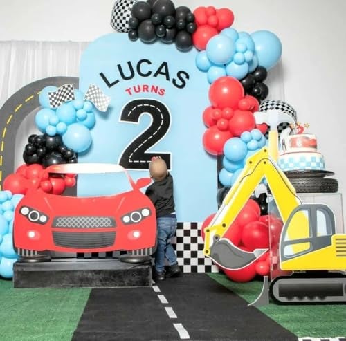 GIHOO Race Car Balloons Arch Garland Kit 148PCS Red Blue Black Checkered Flag Foil Balloon Racing Car Theme Two Fast 2nd Birthday Party Supplies for Boys - Image 5