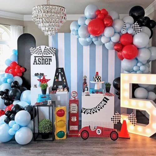 GIHOO Race Car Balloons Arch Garland Kit 148PCS Red Blue Black Checkered Flag Foil Balloon Racing Car Theme Two Fast 2nd Birthday Party Supplies for Boys - Image 4