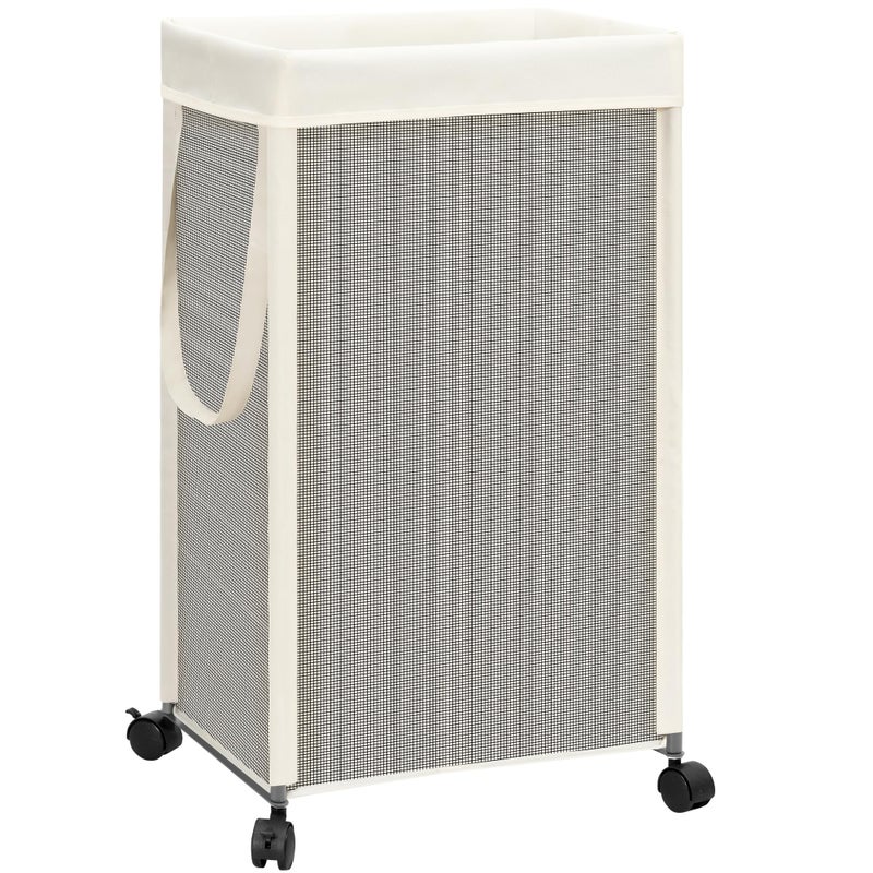 STORAGE MANIAC Laundry Hamper with Wheels, 90L (23.7 Gal) Large Tall Rolling Laundry Basket with Removable and Washable Liner Bag, Aesthetic Dirty Clothes Hamper for College, Dorm, Off-white - Image 1
