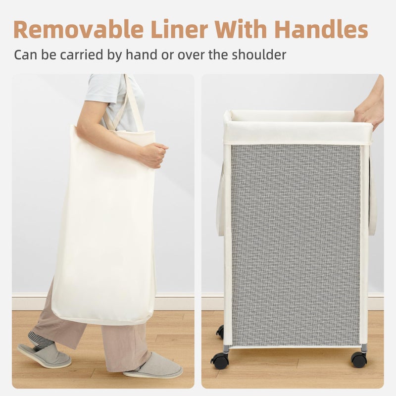 STORAGE MANIAC Laundry Hamper with Wheels, 90L (23.7 Gal) Large Tall Rolling Laundry Basket with Removable and Washable Liner Bag, Aesthetic Dirty Clothes Hamper for College, Dorm, Off-white - Image 5