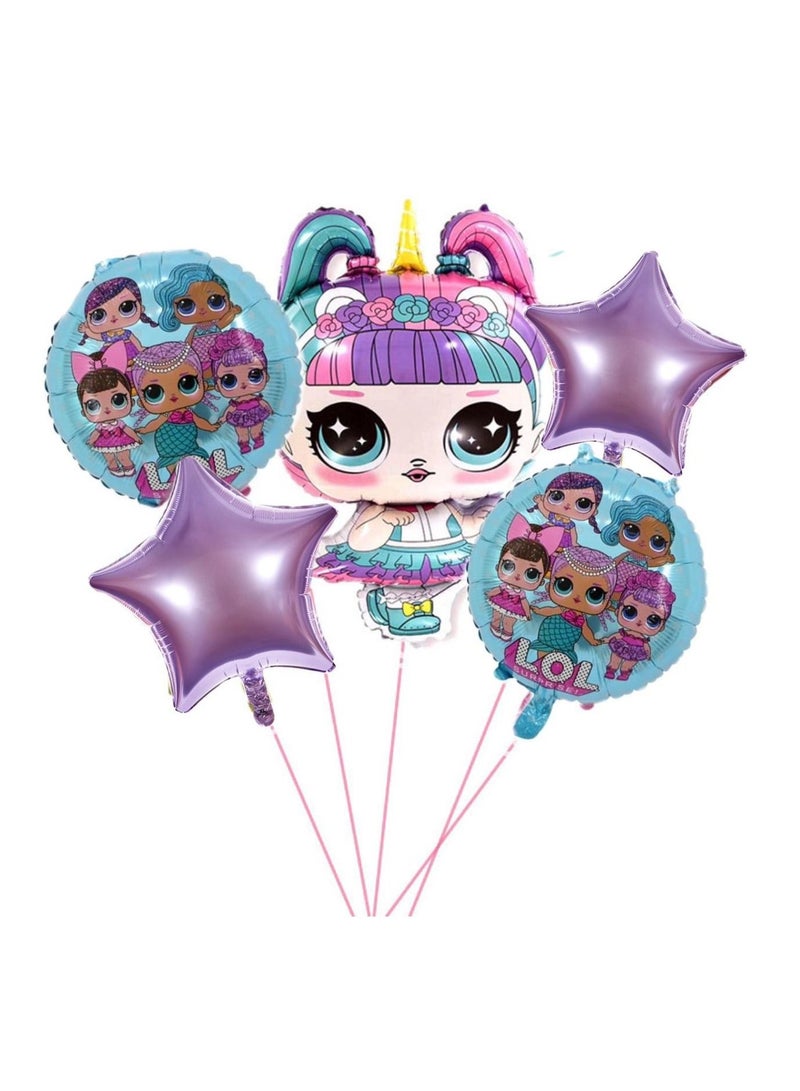 5-Piece LOL Balloons for Birthday Party Decoration