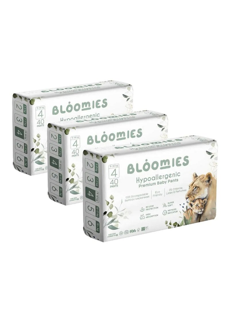 Bloomies Bloomies Premium Pant Style Baby Diapers, Hypoallergenic, 3D Leak Protection, Wetness Indicator, Super Soft, Size 4, 9 to 14kg - 120 Pieces 