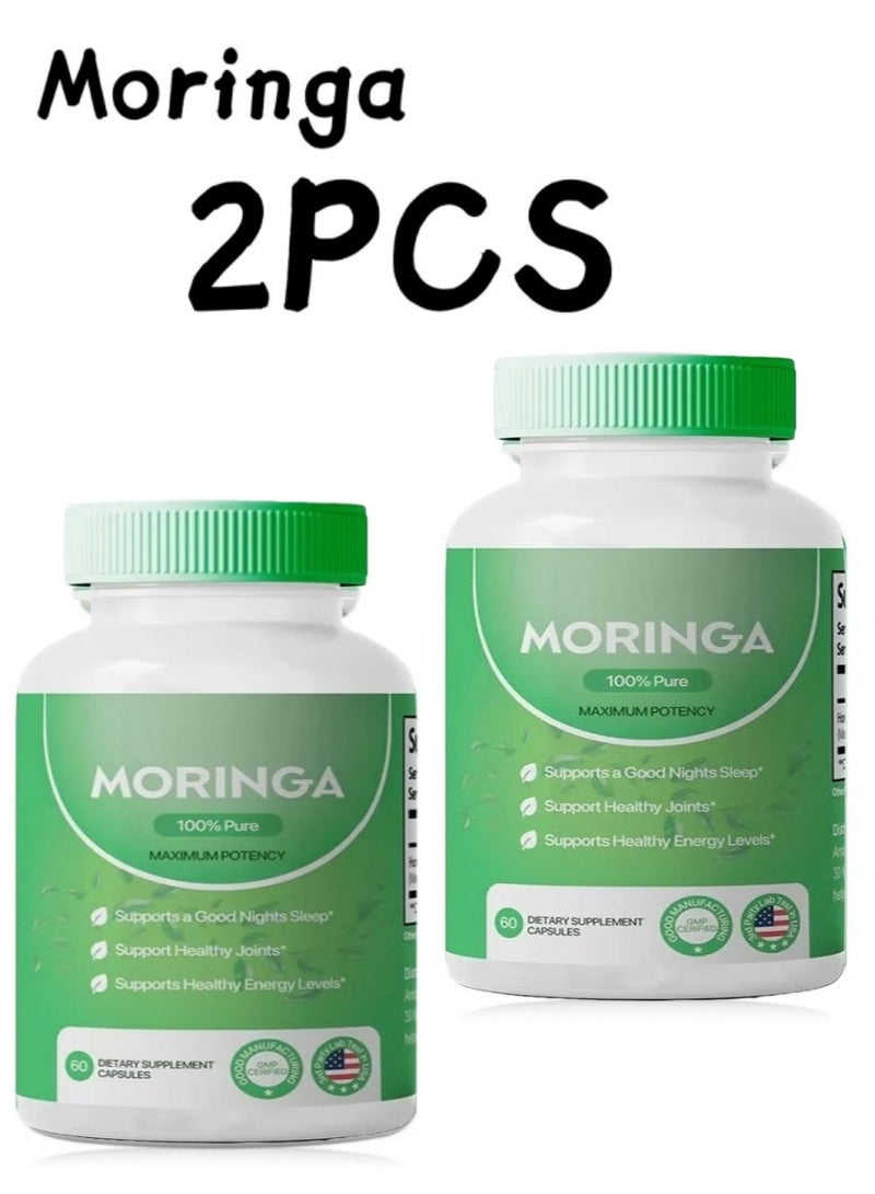 مورينجا 2 قطعة كبسولات مورينغا فاخرة - 60 كبسولة نباتية لكل منها، تدعم جهاز المناعة وصحة الجهاز الهضمي، غنية بالفيتامينات الطبيعية - Image 1