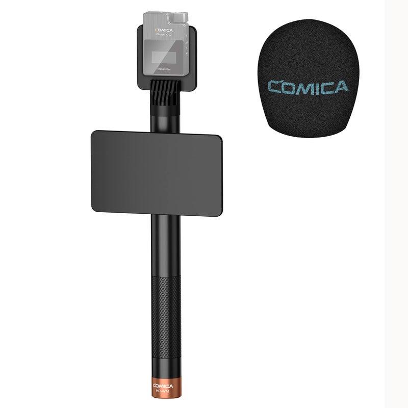 COMICA محول يدوي لمقابلات COMICA HR-WM لميكروفون لافاليير اللاسلكي Rode Wireless GO ME/BoomX-D/D Pro/BoomX-U، مقبض ميكروفون لتقارير الأخبار، المقابلات التلفزيونية وتصوير الفيديو، إلخ. (مع واقي الرياح) - Image 1