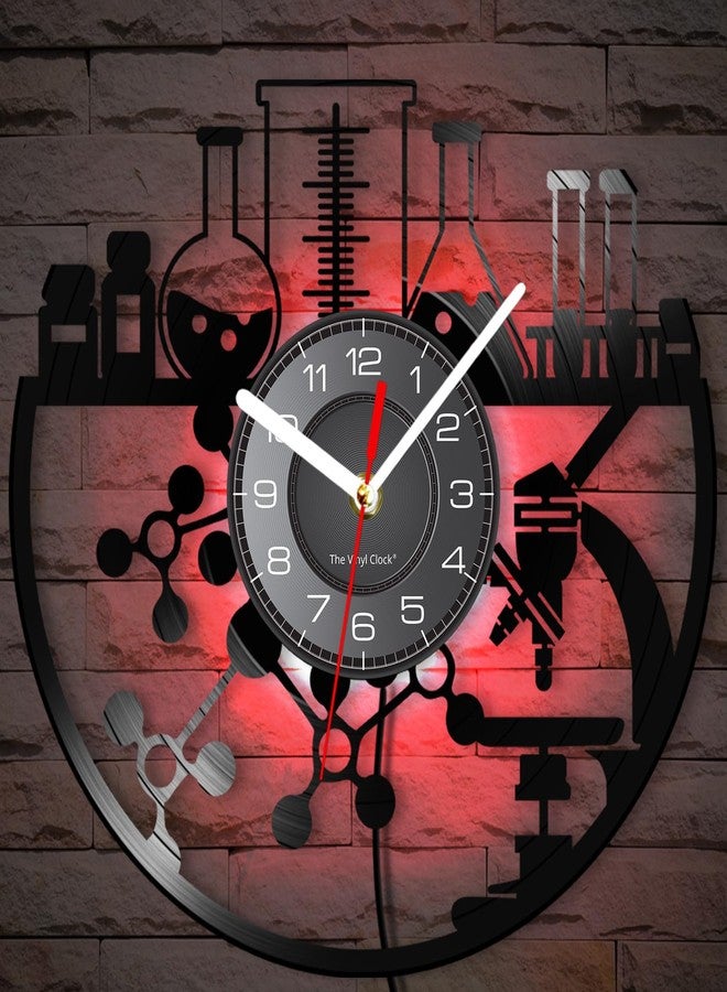 Timethink 12 Inch Chemical LED Wall Clock with 7 Luminous Modes, Silent Quartz Non Ticking Modern Decorative Chemistry Analog Vinyl Record Wall Clock Watch for Laboratory Science Classroom Decor - Image 2
