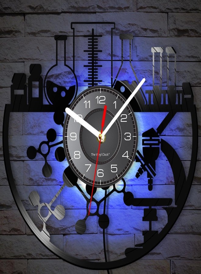 Timethink 12 Inch Chemical LED Wall Clock with 7 Luminous Modes, Silent Quartz Non Ticking Modern Decorative Chemistry Analog Vinyl Record Wall Clock Watch for Laboratory Science Classroom Decor - Image 4