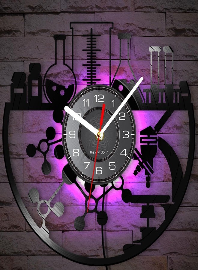 Timethink 12 Inch Chemical LED Wall Clock with 7 Luminous Modes, Silent Quartz Non Ticking Modern Decorative Chemistry Analog Vinyl Record Wall Clock Watch for Laboratory Science Classroom Decor - Image 1