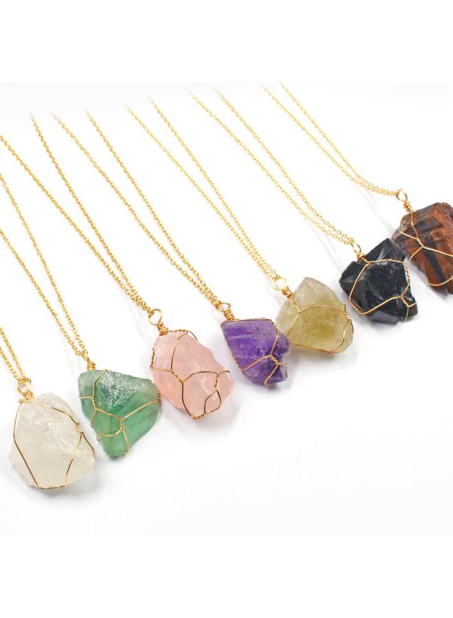 Natural Crystal Necklace European And American Irregular Crystal Stone Pendant Handmade Silk Stone Necklace Jewelry 