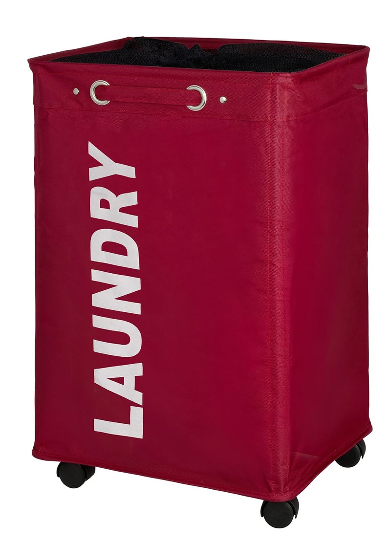 Wenko Laundry Basket with Wheels Sorter With Lid Storage Laundry Hamper Laundry Bin Slim red - Image 1