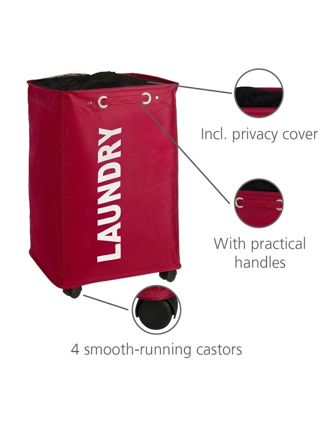 Wenko Laundry Basket with Wheels Sorter With Lid Storage Laundry Hamper Laundry Bin Slim red - Image 2