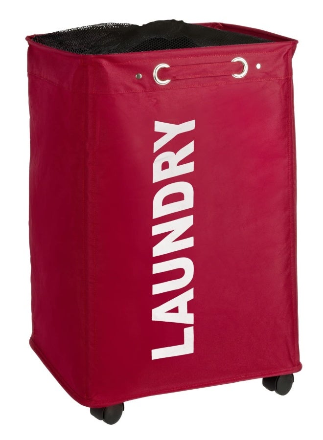 Wenko Laundry Basket with Wheels Sorter With Lid Storage Laundry Hamper Laundry Bin Slim red - Image 5