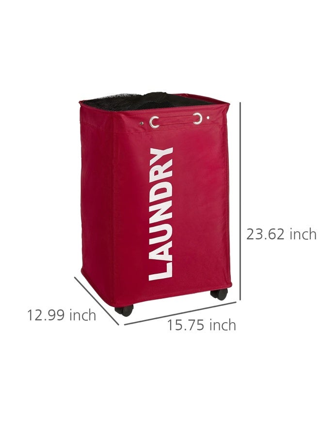 Wenko Laundry Basket with Wheels Sorter With Lid Storage Laundry Hamper Laundry Bin Slim red - Image 3