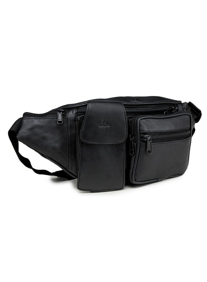 K London حقيبة خصر أنيقة من الجلد الحقيقي الأسود ك لندن بأسلوب أنيق لحمل جواز السفر مع حزام قابل للتعديل (1276_blk) - Image 2