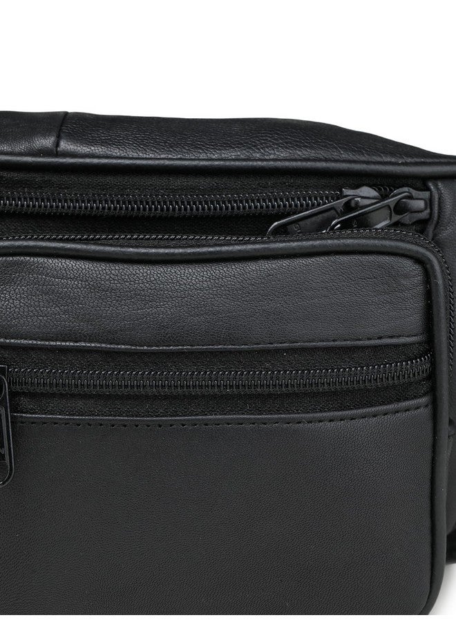 K London حقيبة خصر أنيقة من الجلد الحقيقي الأسود ك لندن بأسلوب أنيق لحمل جواز السفر مع حزام قابل للتعديل (1276_blk) - Image 4