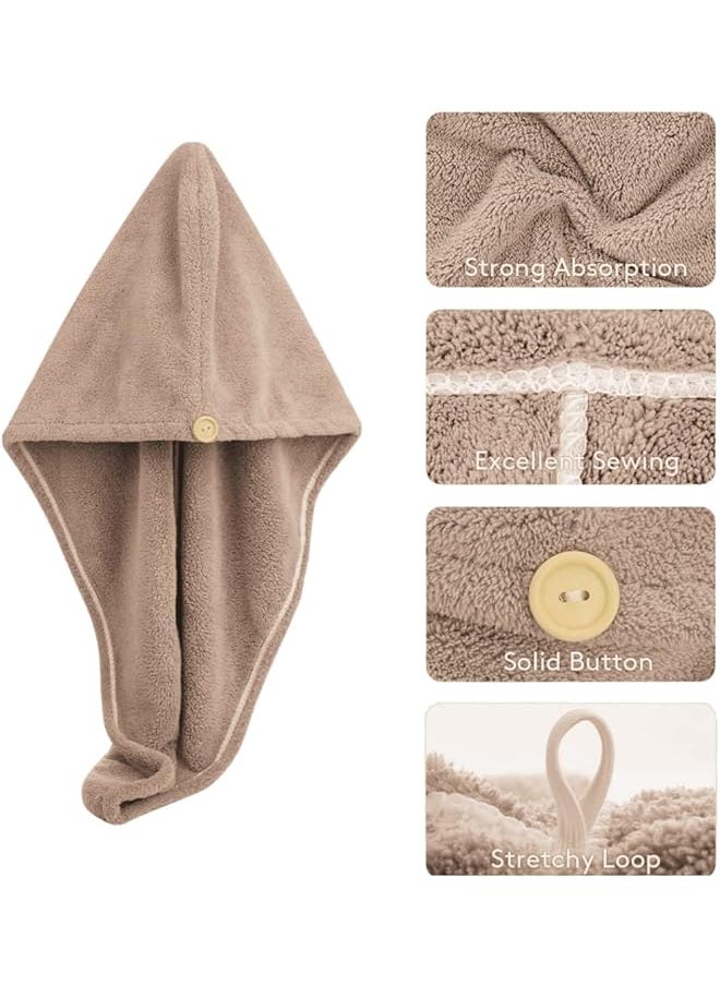 SpireHues Microfiber Hair Towel Quick Dry Wrap, Brown  - Image 1