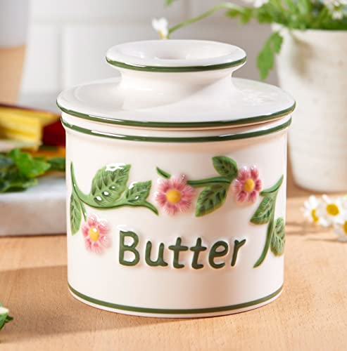 Butter Bell - The Original Butter Bell crock by L Tremain, a Countertop French Ceramic Butter Dish Keeper for Spreadable Butter, La Fleur Collection (Hand Painted Raised Floral) - Image 5