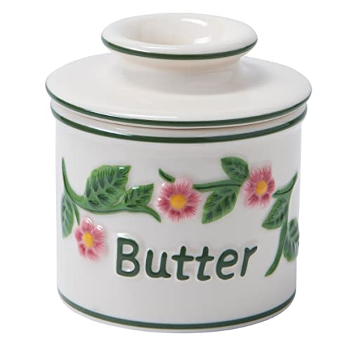 Butter Bell - The Original Butter Bell crock by L Tremain, a Countertop French Ceramic Butter Dish Keeper for Spreadable Butter, La Fleur Collection (Hand Painted Raised Floral) - Image 1