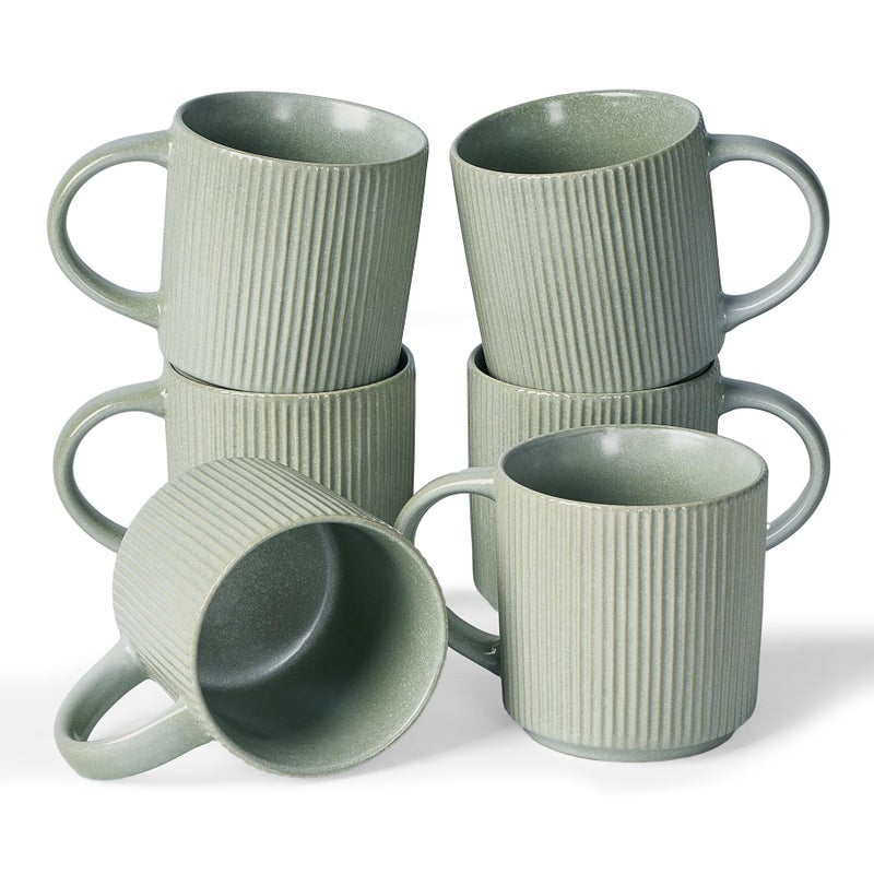famiware Coffee Mug Set for 6, Star 12 oz Catering Mugs Cup Set with Handle for Coffee, Tea, Cocoa, Milk - Ceramic Stoneware Drinkware Set, Matte Green - Image 1