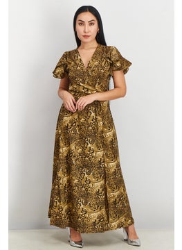 French Connection Women Allover Print Maxi Dress, Brown Leopard  - Image 1