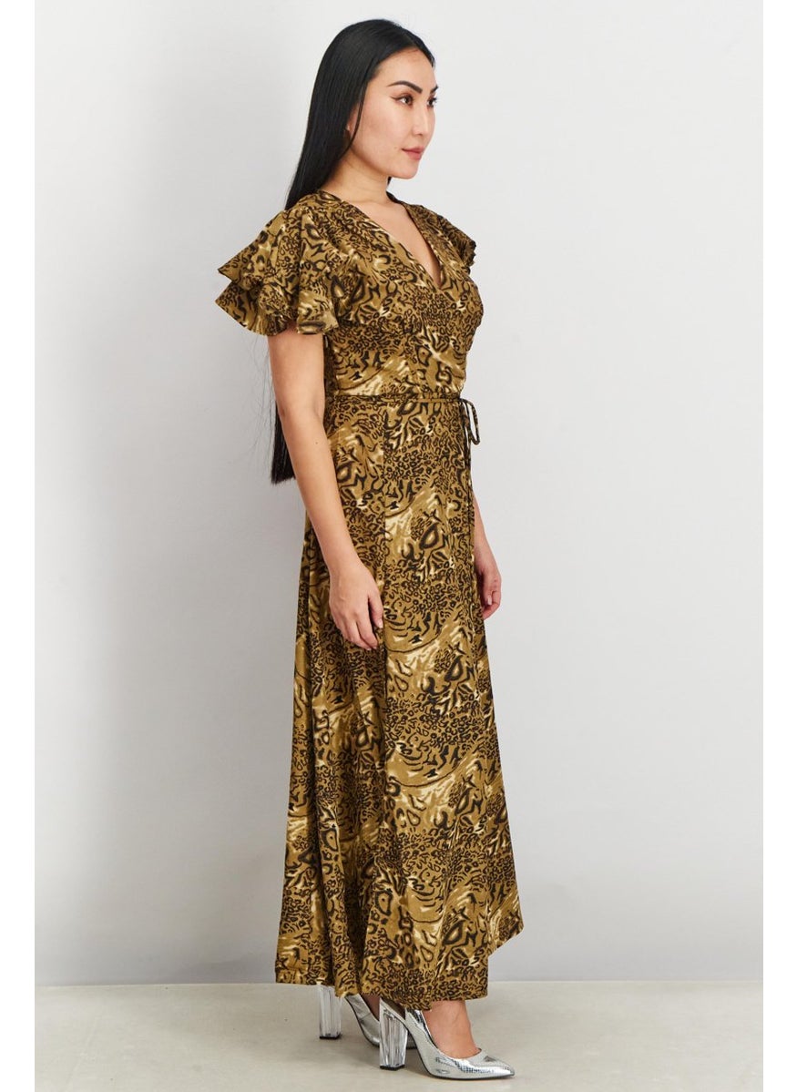 French Connection Women Allover Print Maxi Dress, Brown Leopard  - Image 2