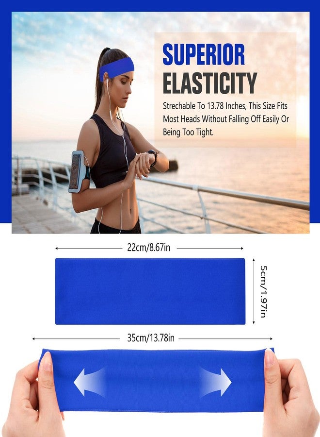 Hotop 30 Pcs Sport Headbands for Women Non Slip Stretchy Soft Fabric Elastic Sweatbands Bulk for Yoga DIY Team Gifts(Royal Blue) - Image 2