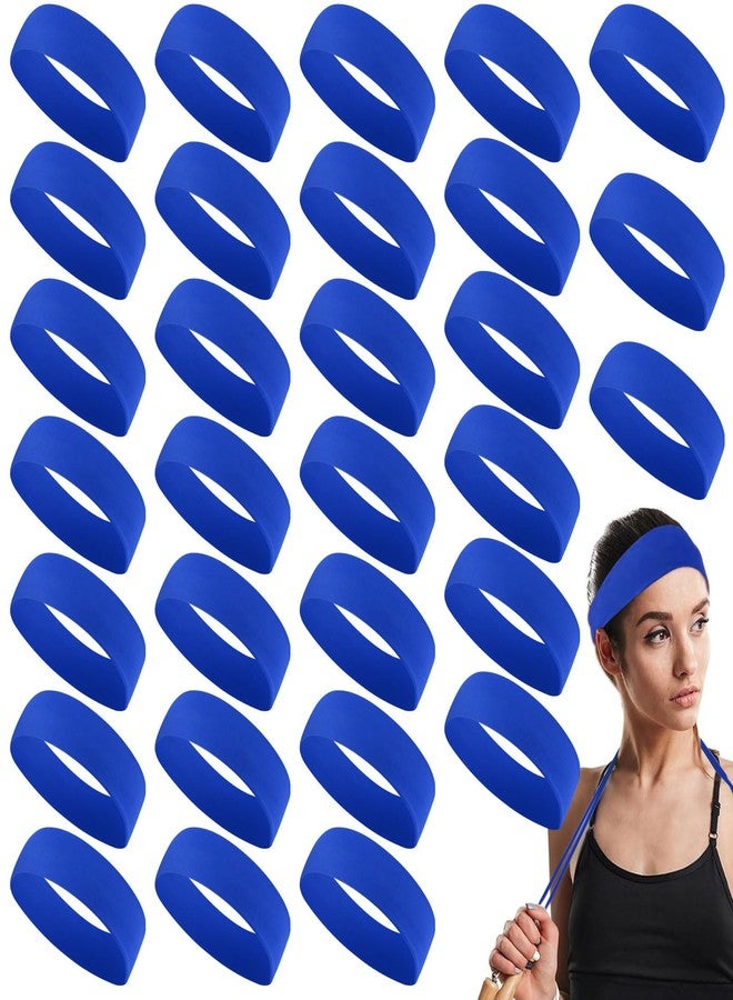 Hotop 30 Pcs Sport Headbands for Women Non Slip Stretchy Soft Fabric Elastic Sweatbands Bulk for Yoga DIY Team Gifts(Royal Blue) - Image 1