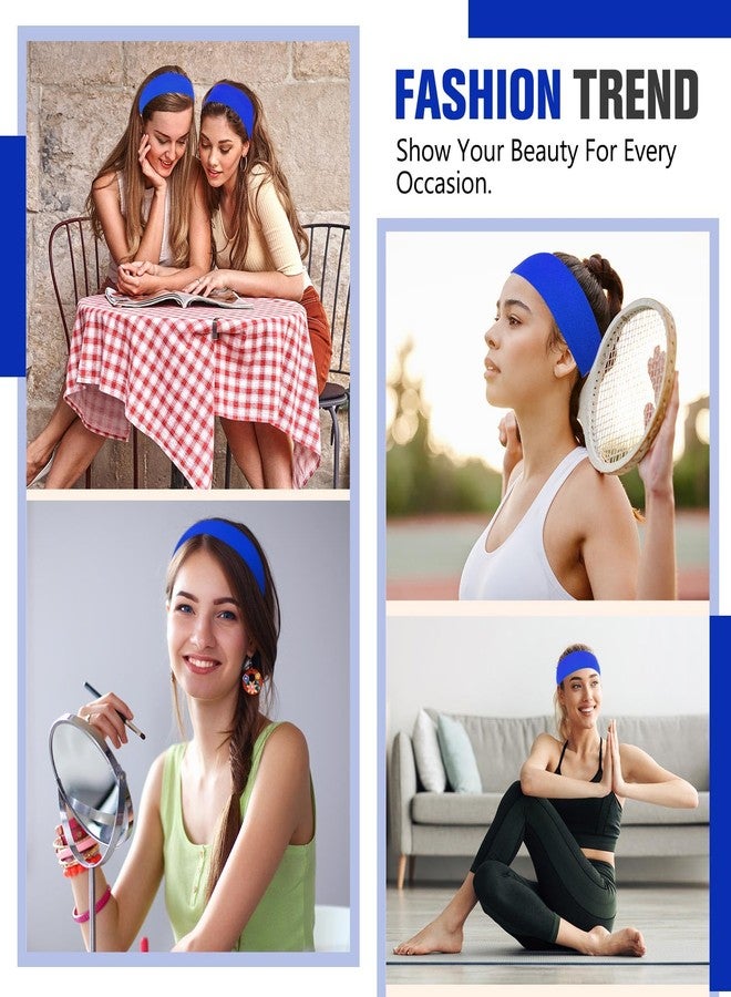 Hotop 30 Pcs Sport Headbands for Women Non Slip Stretchy Soft Fabric Elastic Sweatbands Bulk for Yoga DIY Team Gifts(Royal Blue) - Image 5