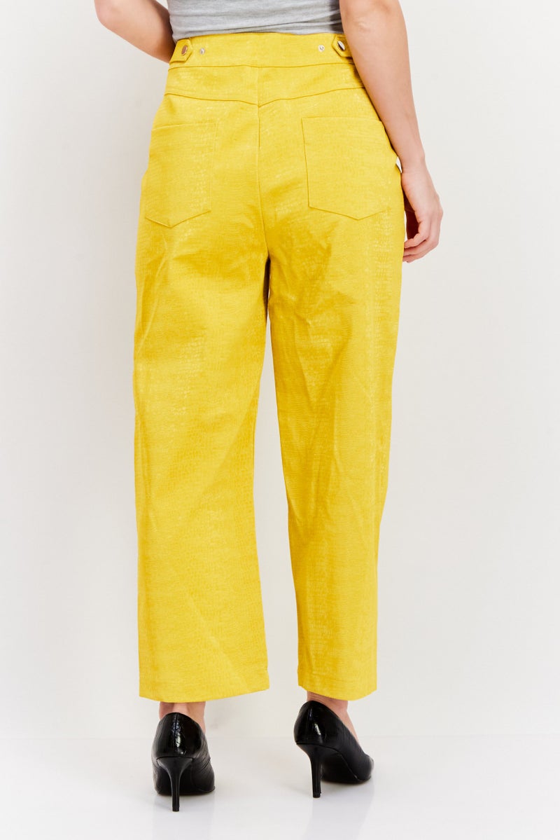 Royalty by Maluma Women Faux Leather High Rise Straight Leg Pants, Dark Yellow - Image 3