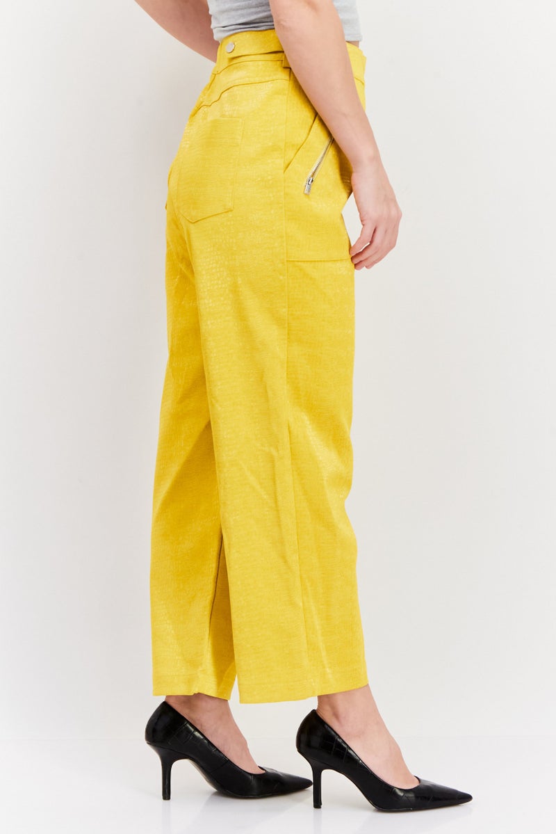 Royalty by Maluma Women Faux Leather High Rise Straight Leg Pants, Dark Yellow - Image 2