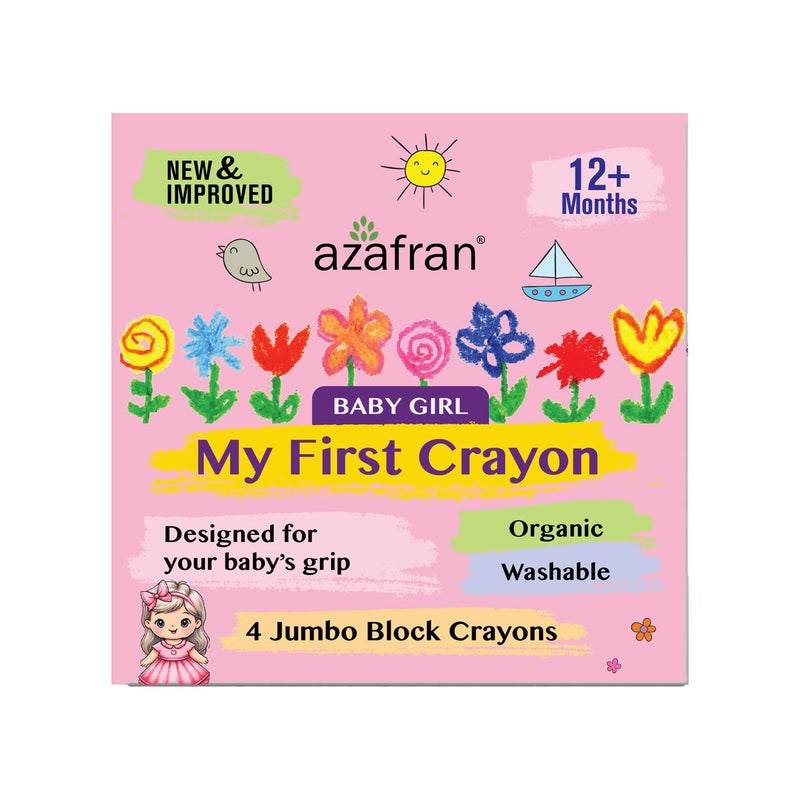 azafran My First Crayon for Baby Girl, 4 Jumbo Block Crayons, Organic, Washable, Non-Toxic, Easy Grip for Tiny Hands… - Image 1