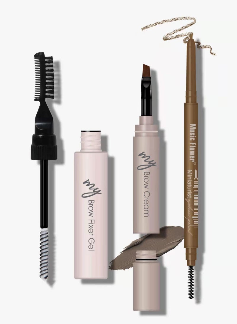 Music Flower قلم حواجب جل الحواجب من MusicFlower، كريم حواجب، مجموعة ثلاثة في واحد، مقاوم للماء وليس من السهل إزالته، ثلاثي الأبعاد - Image 1