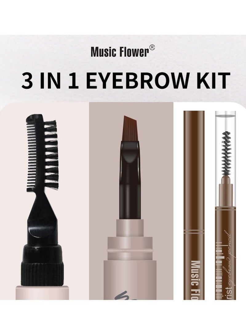 Music Flower قلم حواجب جل الحواجب من MusicFlower، كريم حواجب، مجموعة ثلاثة في واحد، مقاوم للماء وليس من السهل إزالته، ثلاثي الأبعاد - Image 2