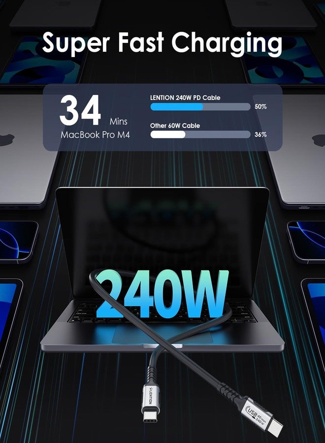 LENTION 4FT Thunderbolt 4 Cable 240W USB C to USB C Cable, 40Gbps High Speed Data Transfer, 8K@60Hz Monitor Display Cord, Dual 4K@120Hz USB4, for iPhone 16, MacBook Air, Docking and More - Image 4