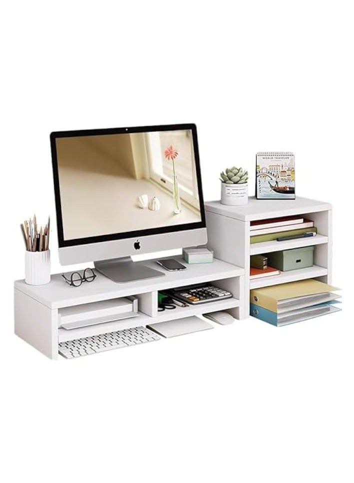 PROMASS Monitor Stand Riser,2 Tiers Computer Monitor Stand with 3 Layer Storage Shelf, Wood Monitor Stand with Storage Organizer for Printer, PC, Save Space Laptop Stand Desk for Home and Office Use - Image 1
