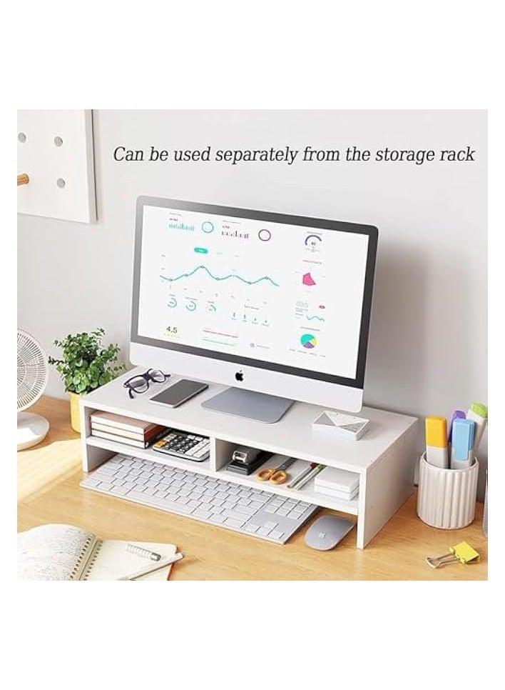 PROMASS Monitor Stand Riser,2 Tiers Computer Monitor Stand with 3 Layer Storage Shelf, Wood Monitor Stand with Storage Organizer for Printer, PC, Save Space Laptop Stand Desk for Home and Office Use - Image 3