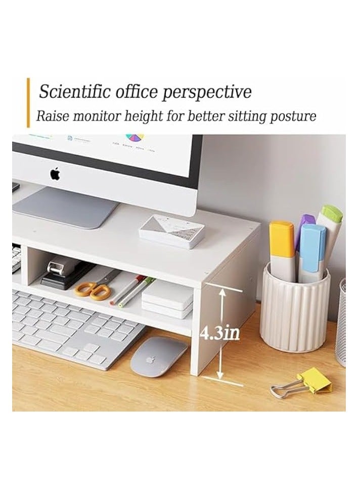 PROMASS Monitor Stand Riser,2 Tiers Computer Monitor Stand with 3 Layer Storage Shelf, Wood Monitor Stand with Storage Organizer for Printer, PC, Save Space Laptop Stand Desk for Home and Office Use - Image 4