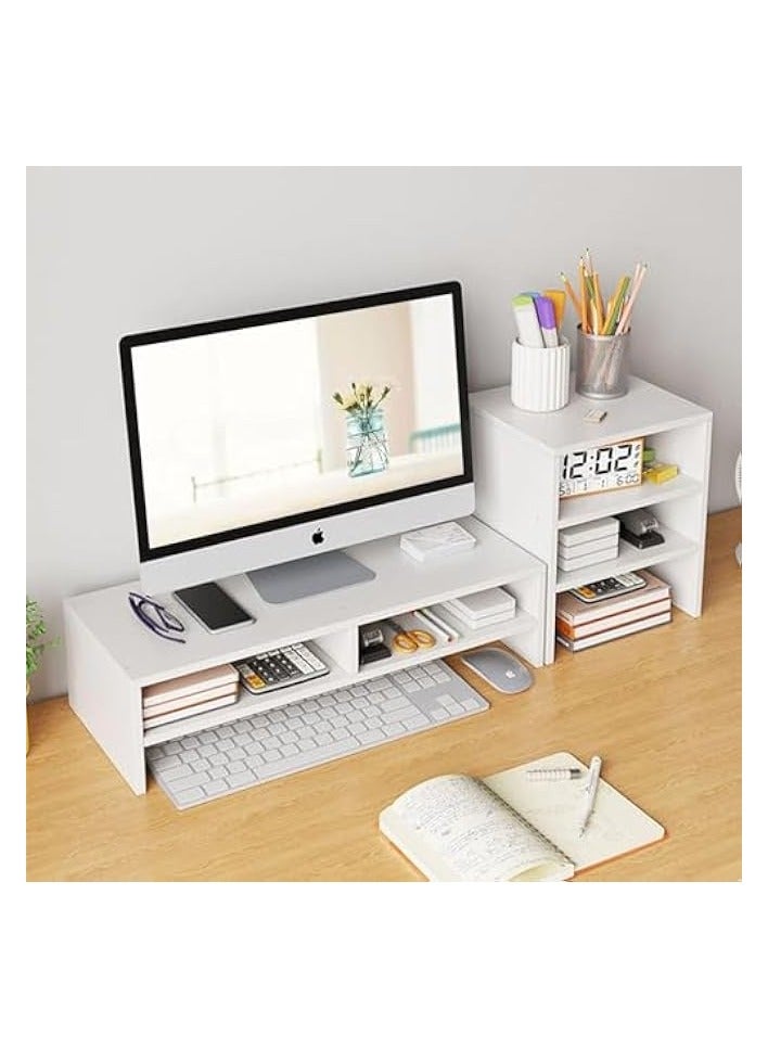PROMASS Monitor Stand Riser,2 Tiers Computer Monitor Stand with 3 Layer Storage Shelf, Wood Monitor Stand with Storage Organizer for Printer, PC, Save Space Laptop Stand Desk for Home and Office Use - Image 5