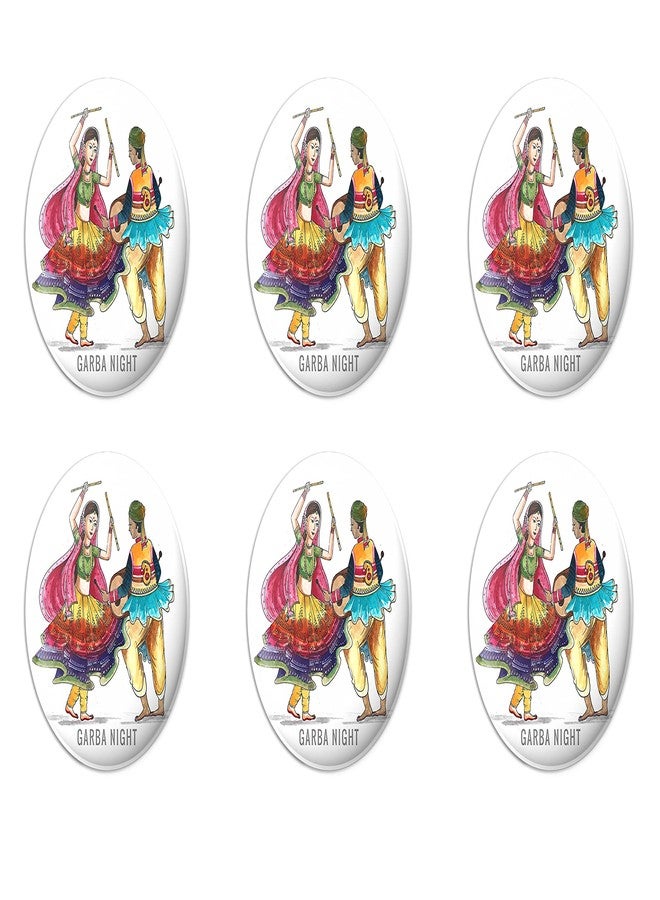 Hubops شارة غاربا دائرية من Hubops، شارة زر دبوس للاحتفال بمهرجان نافراتري، غاربا دانديا، مناسبات أخرى، شارة ليلة غاربا (عبوة من 6 قطع، 58 مم) - Image 1