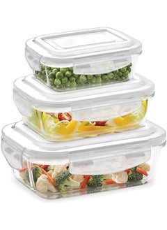 SKY-TOUCH Sky-Touch 3Pcs Glass Storage Containers : Airtight Bento Boxes Set With Leak Proof Locking Lids Microwave Safe Glass Crisper For Home Office Kitchen Camping Meal Prep Storage  - Image 1