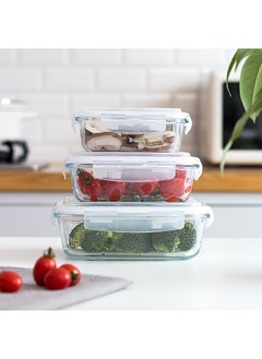 SKY-TOUCH Sky-Touch 3Pcs Glass Storage Containers : Airtight Bento Boxes Set With Leak Proof Locking Lids Microwave Safe Glass Crisper For Home Office Kitchen Camping Meal Prep Storage  - Image 2