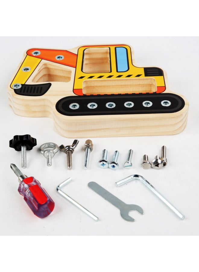 Children's Puzzle Screw Fun Disassembly And Assembly Traffic Ship Nut Tool Repair Combination Grip Wooden Toys-Color:Excavator Nut Tool - Image 5