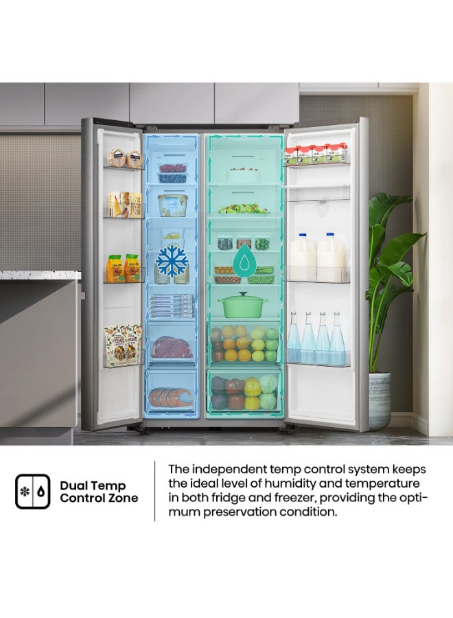 Hisense Two Door Side By Side 869L Fridge, Non Plumbed Water Dispenser, Dual Temp Control Zone, Durable Inverter, 1 Year Full And 10 Years Compressor Warranty - RS3N668SMI3 Silver - Image 4
